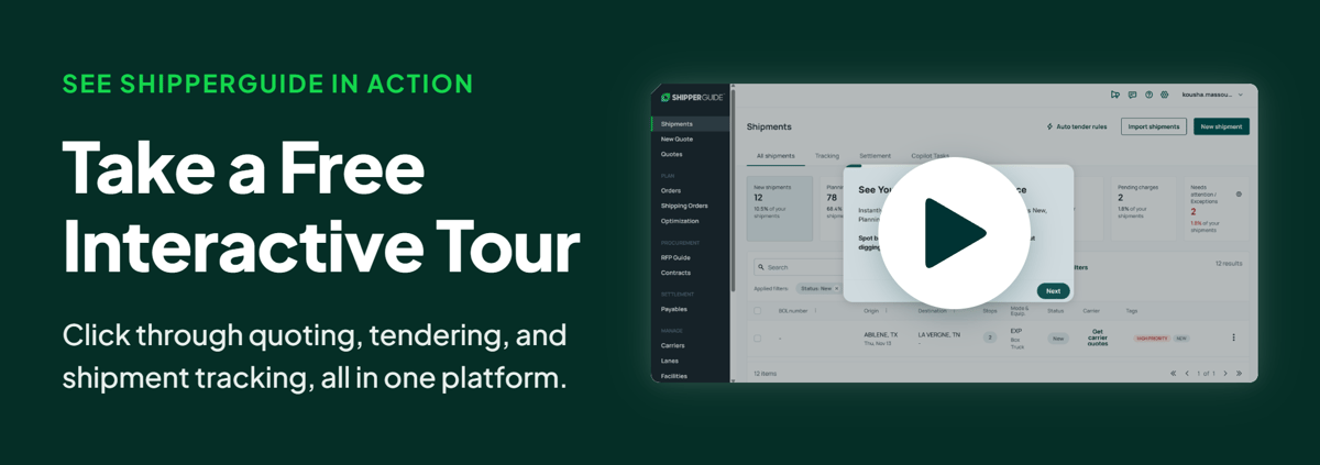 Take the ShipperGuide carrier scorecard product tour